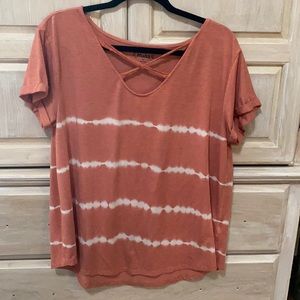 Mudd XL dark peach/tye-dye white striped top